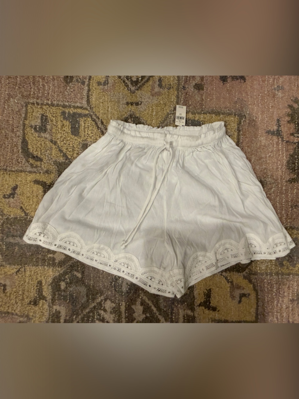 aerie White Scalloped Lace-Trim Sleep Shorts